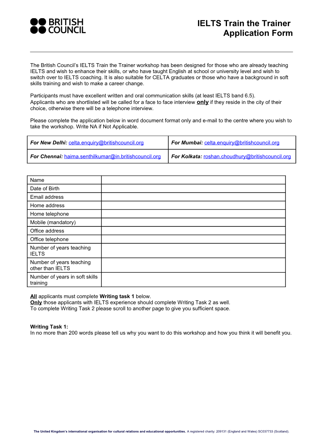 IELTS Train the Trainer Application Form