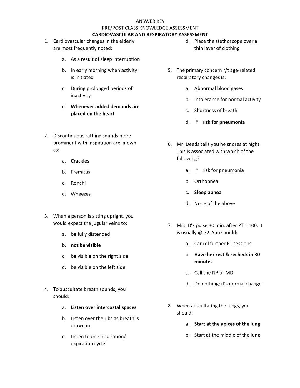 Cardiovascular and Respiratory Assessment