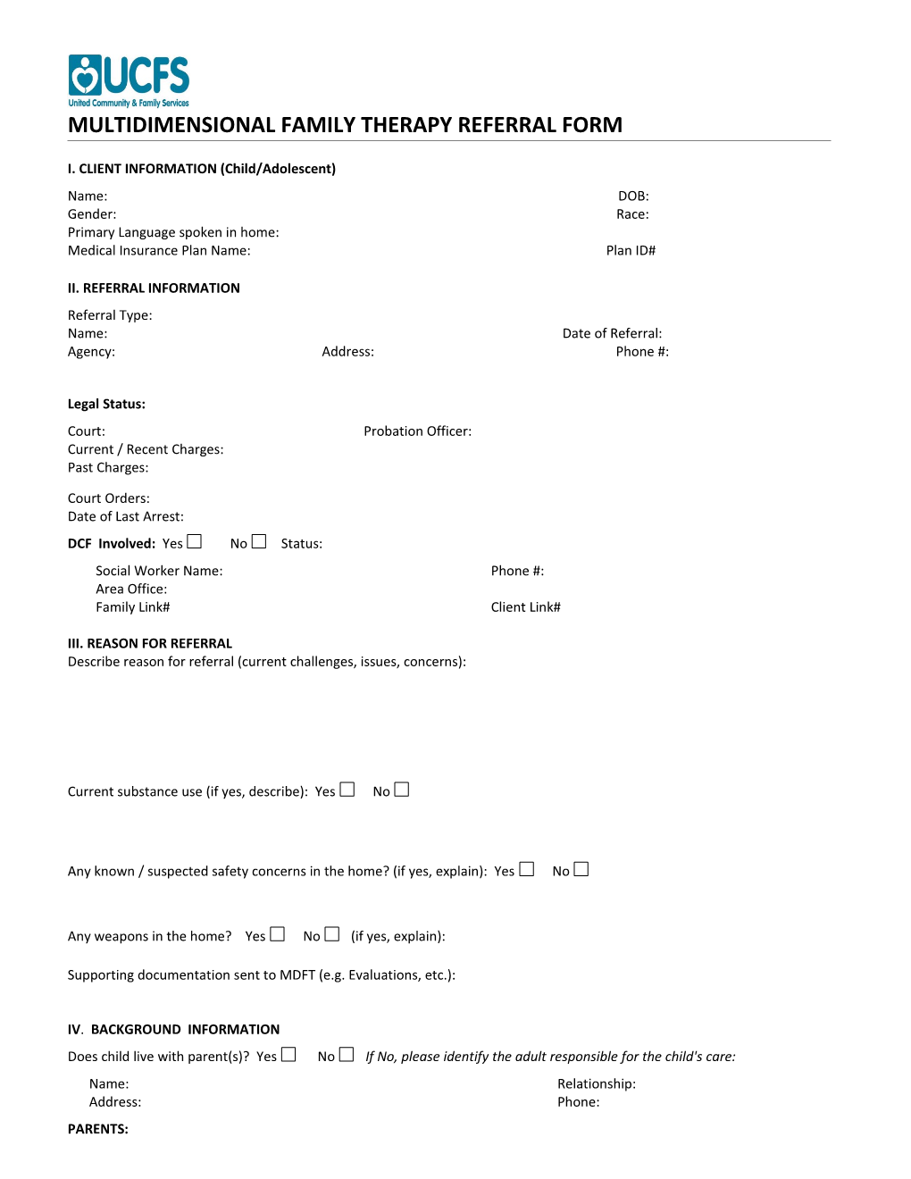 Multidimensional Family Therapy Referral Form