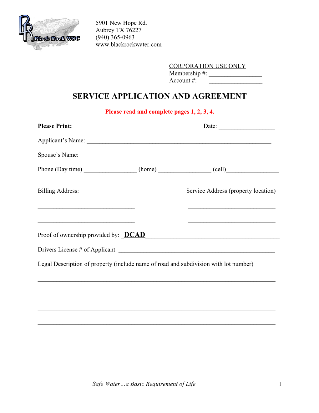 Service Application and Agreement