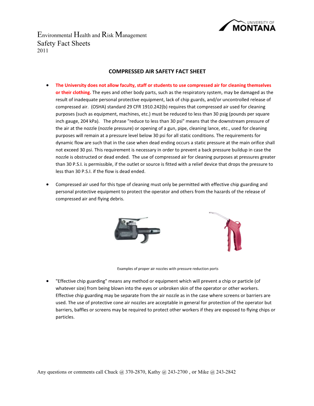 Compressed Air Safety Fact Sheet