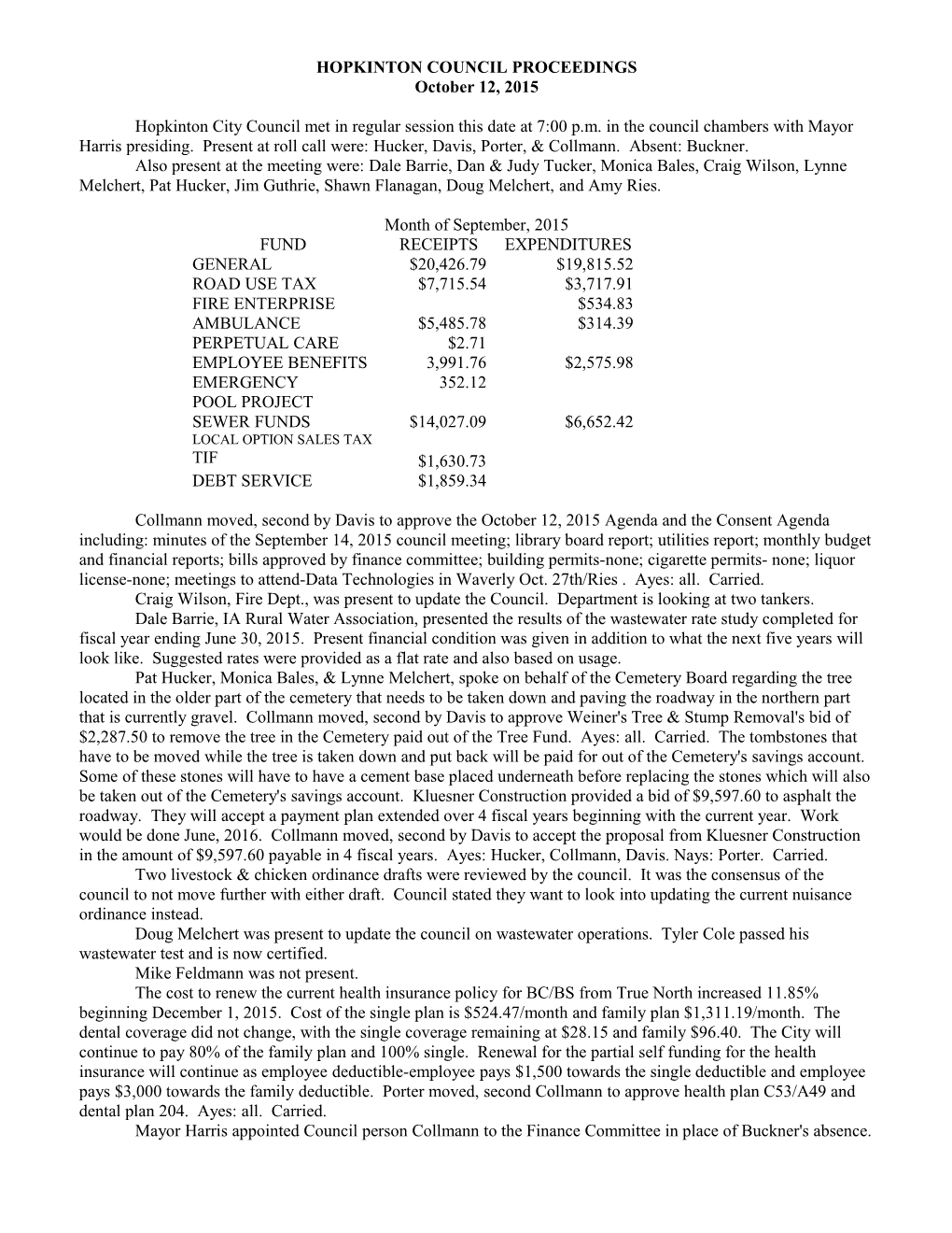 Hopkinton Council Proceedings