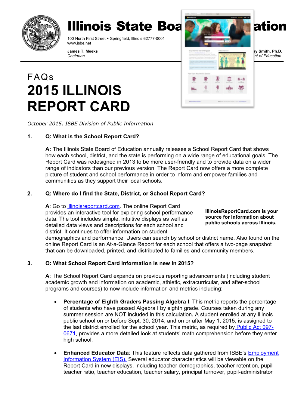 Faqs 2015 ILLINOIS REPORT CARD