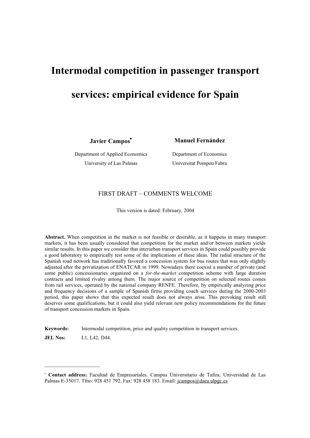 Intermodal Competition in Interurban Transport