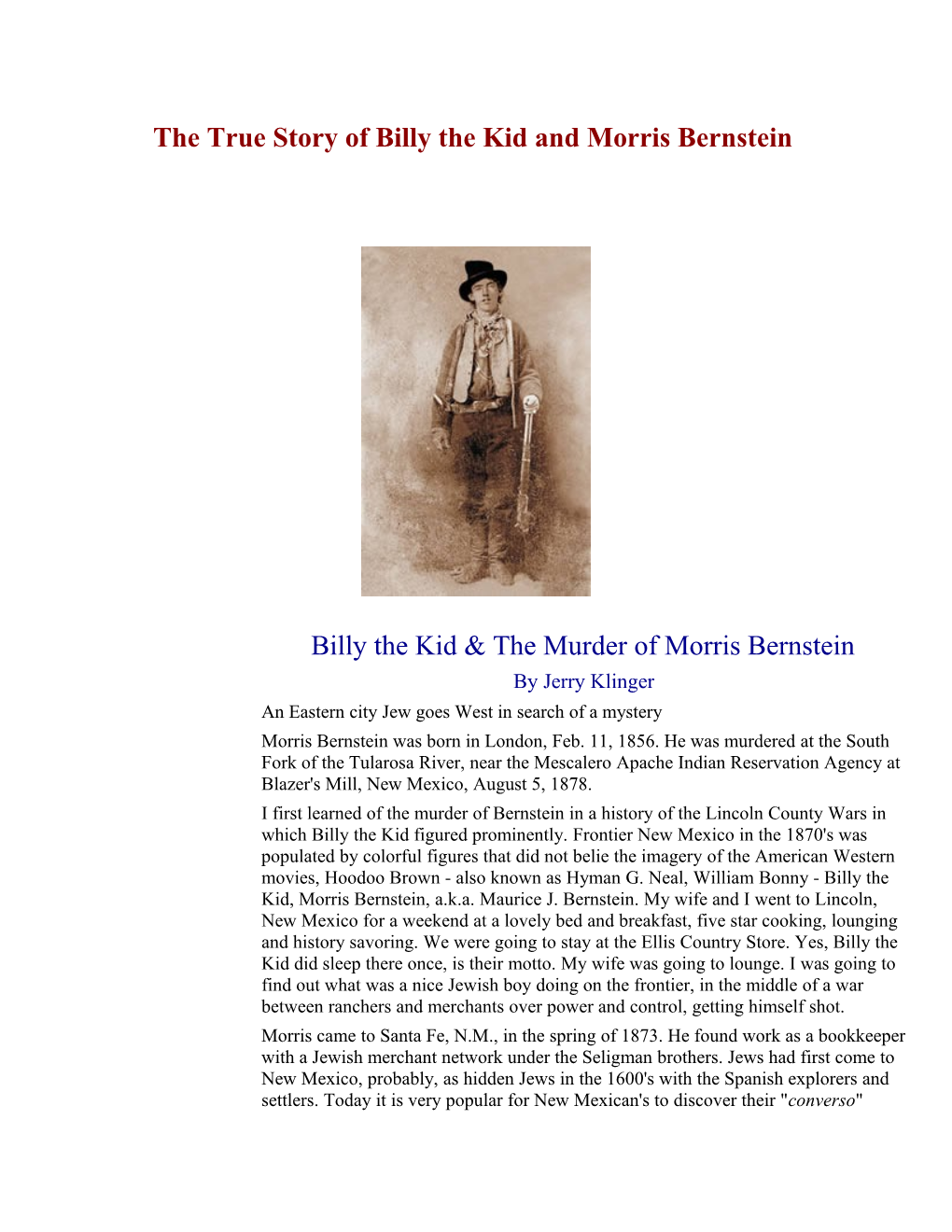 The True Story of Billy the Kid and Morris Bernstein