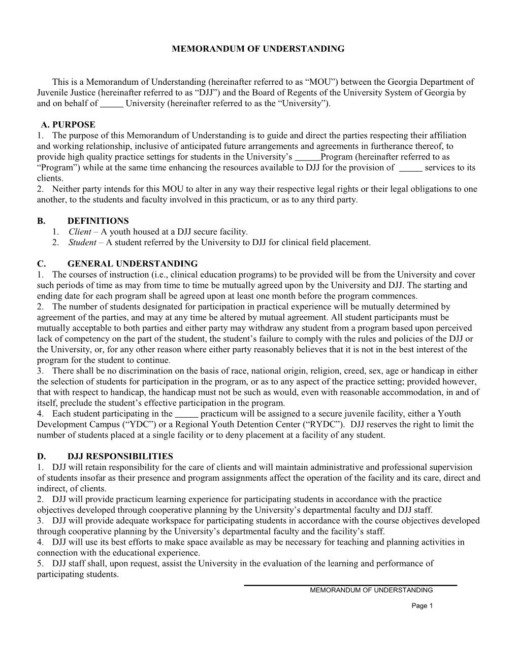 Memorandum of Understanding Concerning