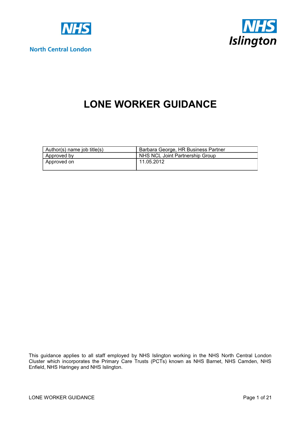 Lone Worker Guidance