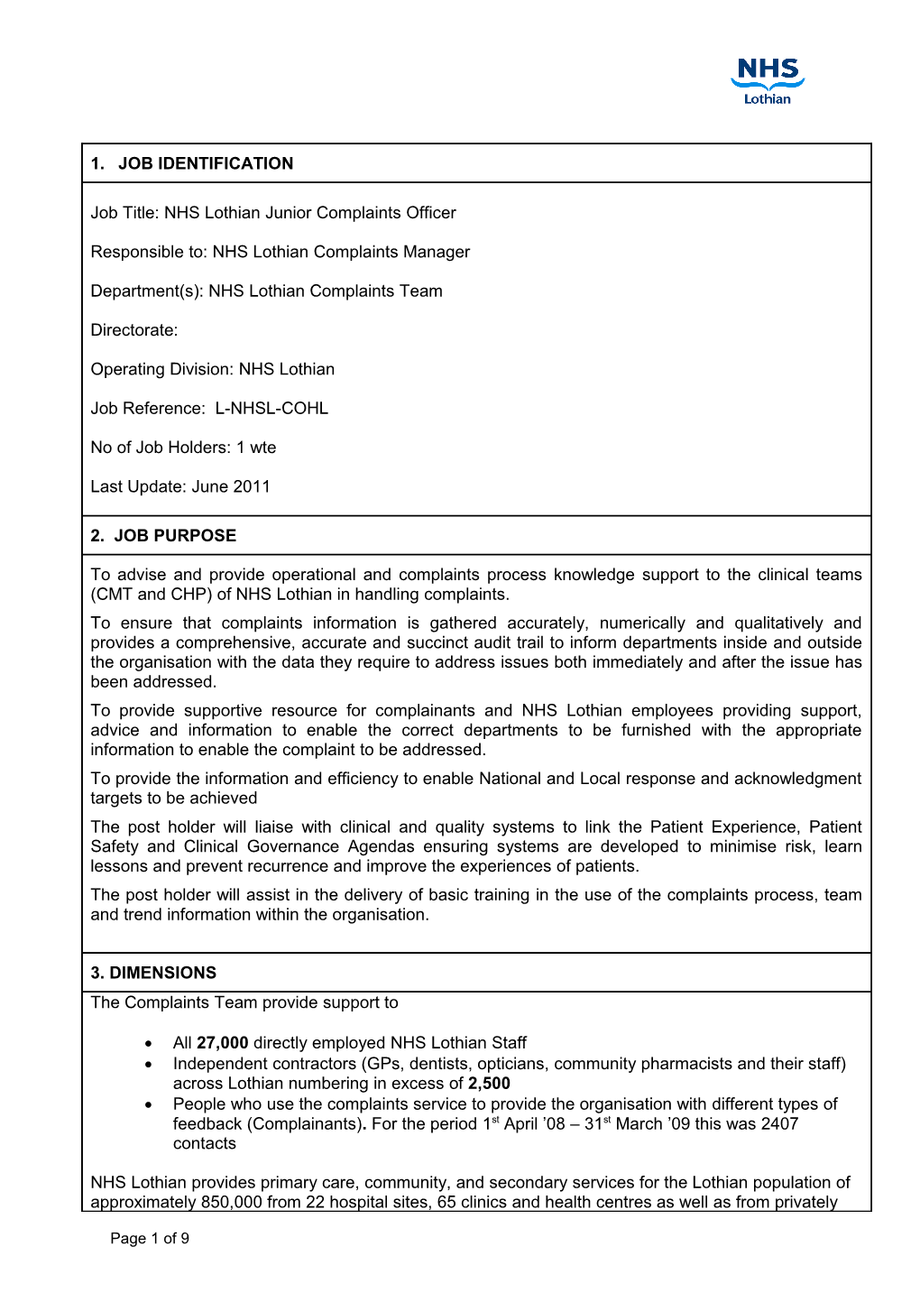 NHS Lothian Complaints Reporting