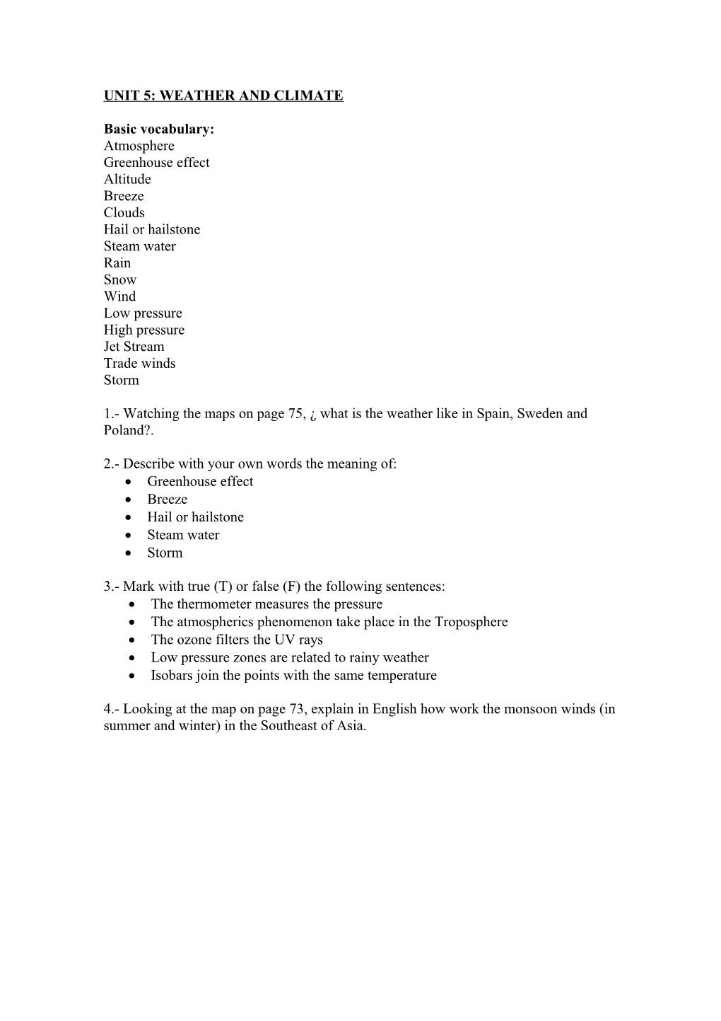 Unit 5: Weather and Climate