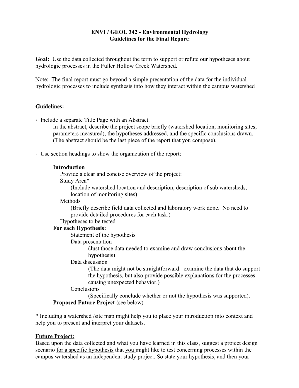 ENVI 342 - Environmental Hydrology