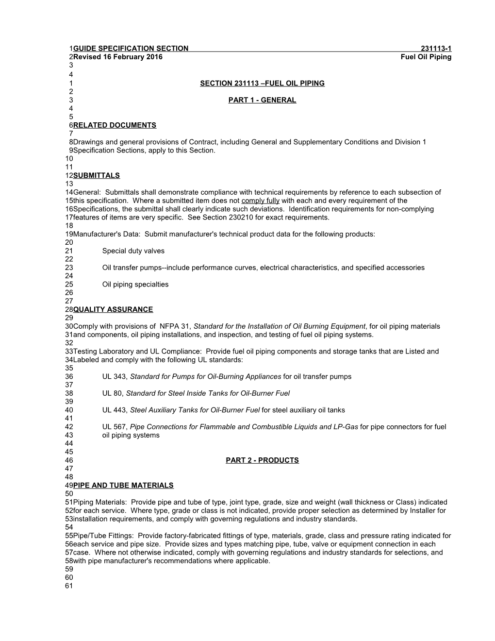 Section 231113 Fuel Oil Piping