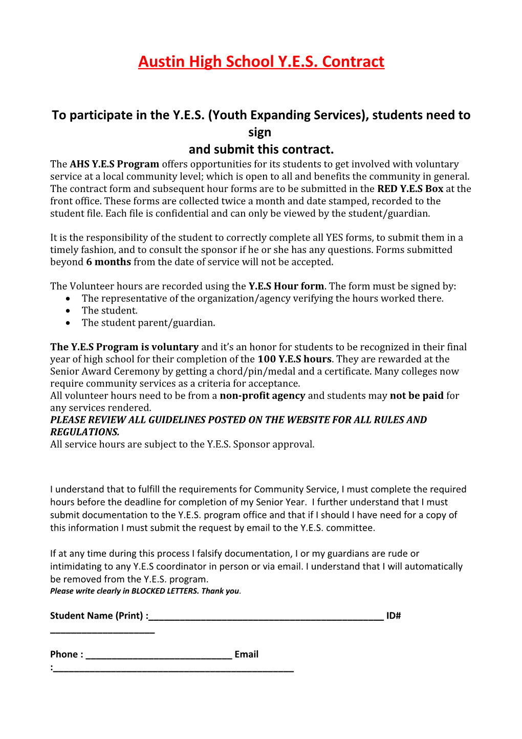 Guidelines for YES Hours Beginning August 15, 2003