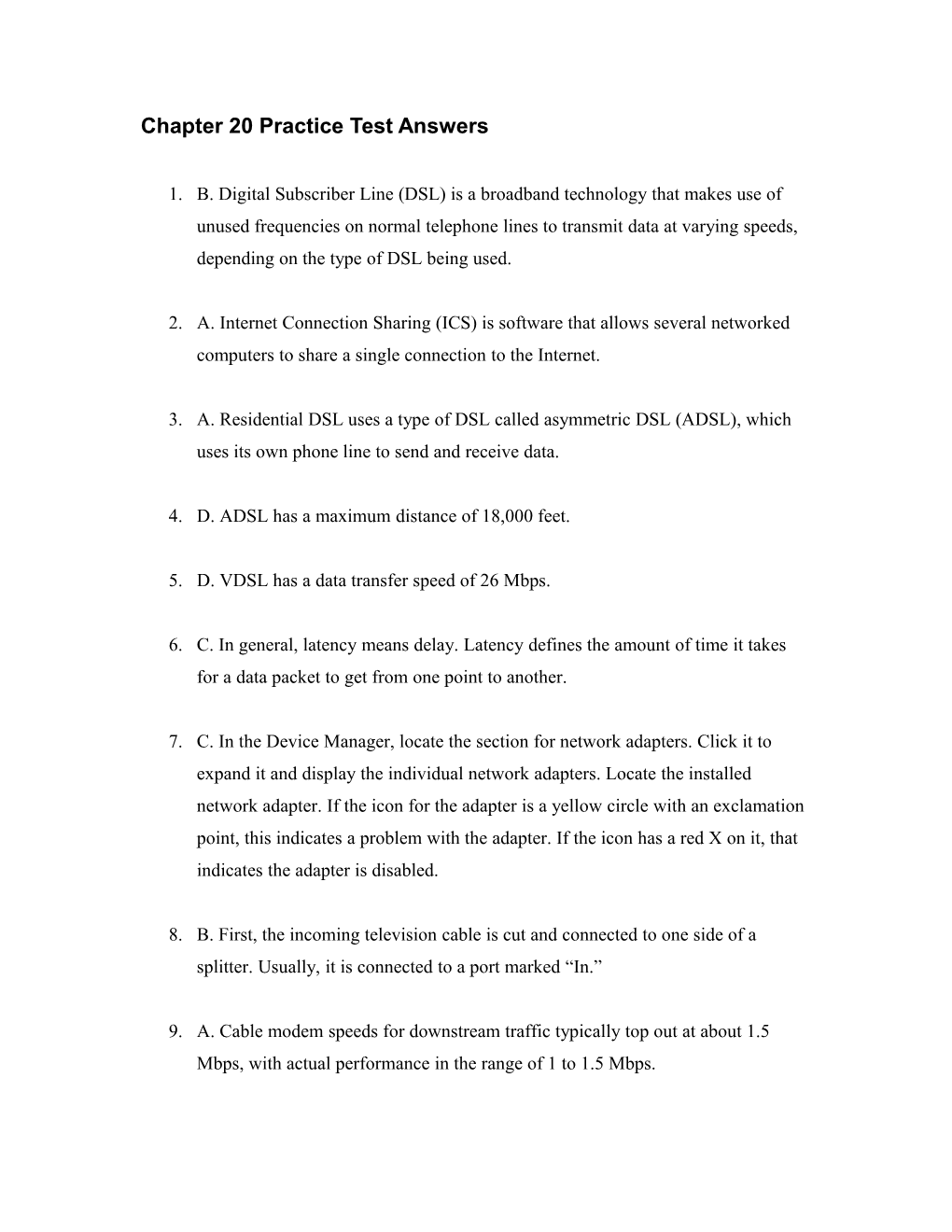 Chapter 20 Practice Test Answers