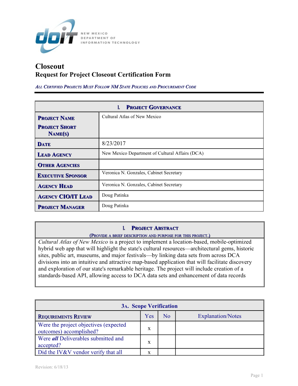 Request for Project Closeout Certification Form s1