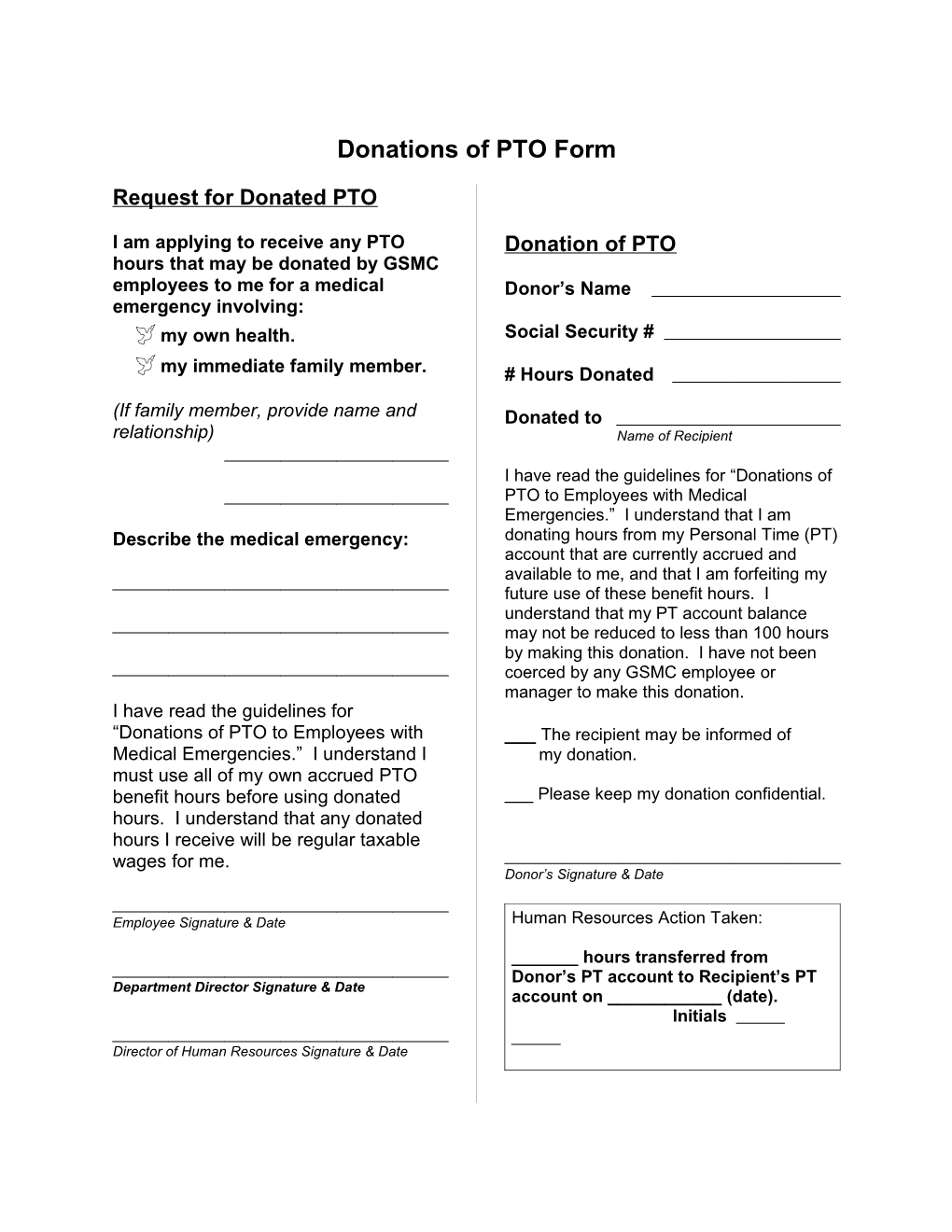 Donations of PTO Form