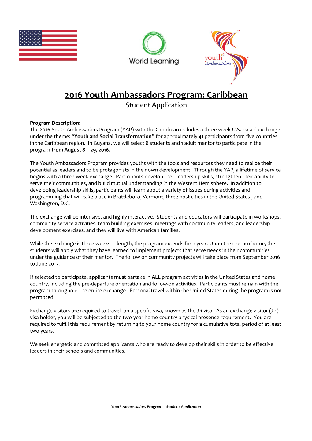 2016 Youth Ambassadors Program: Caribbean