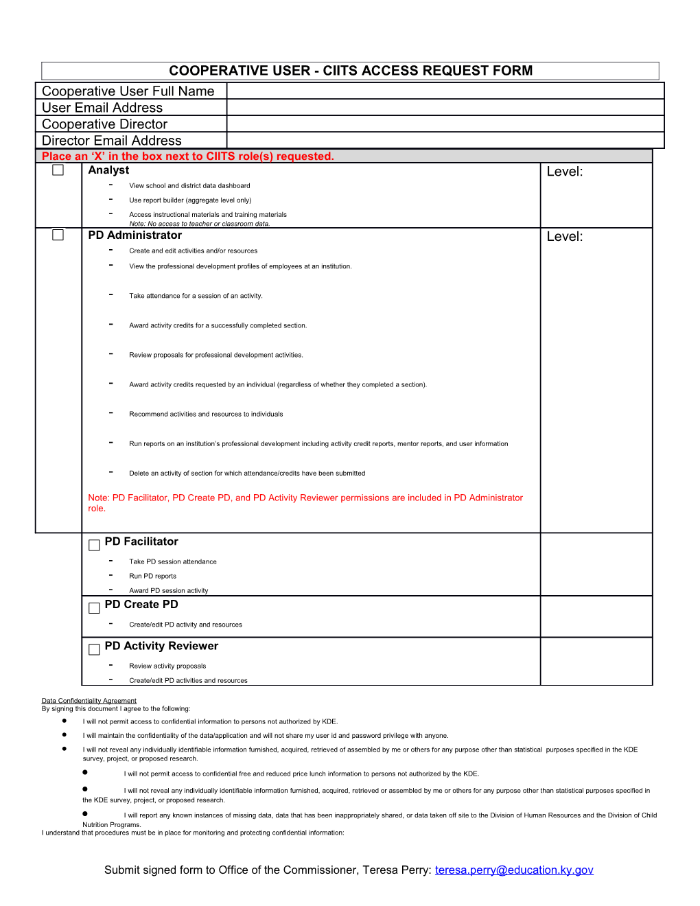 Cooperative User - Ciits Access Request Form