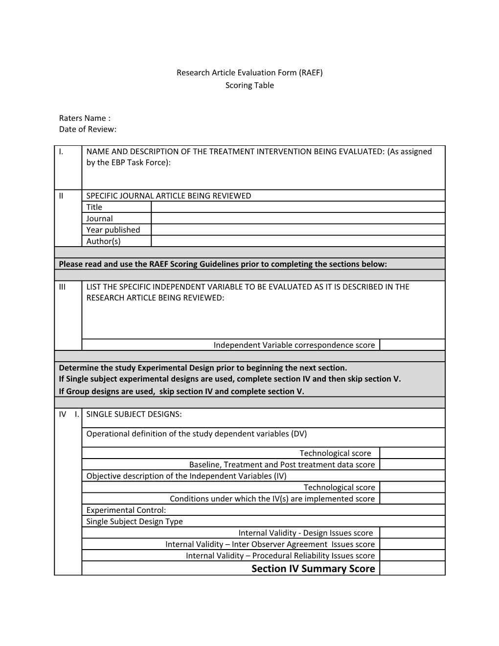 Research Article Evaluation Form