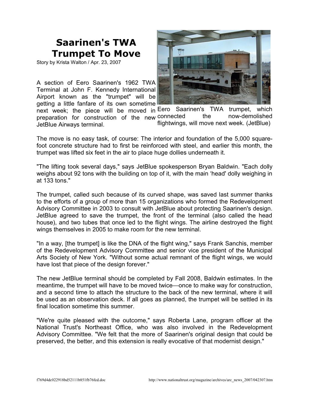 Saarinen's TWA Trumpet to Move