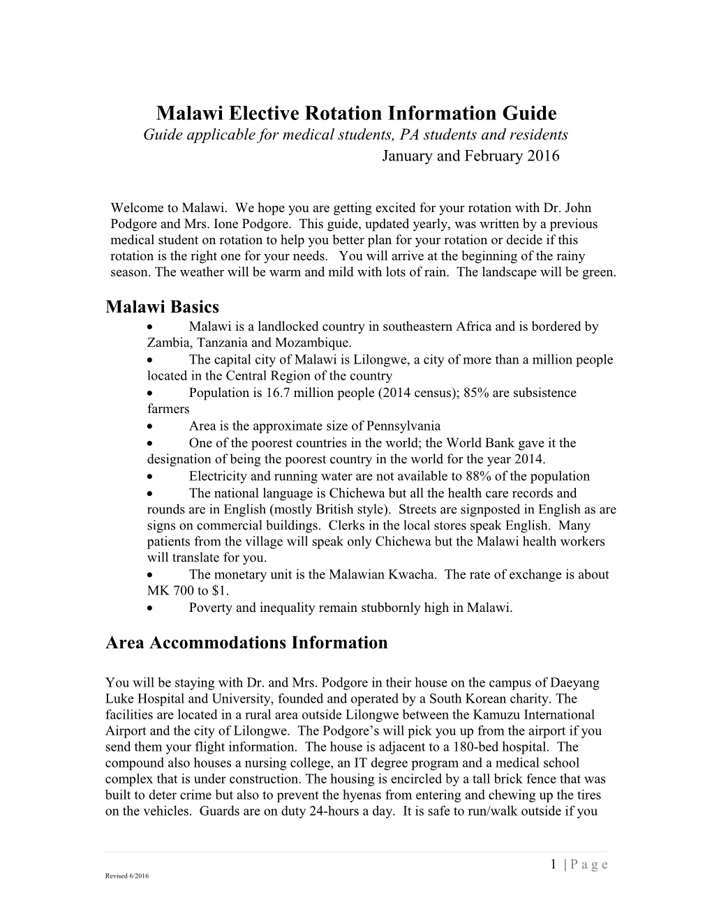 Malawi Elective Rotation Information Guide