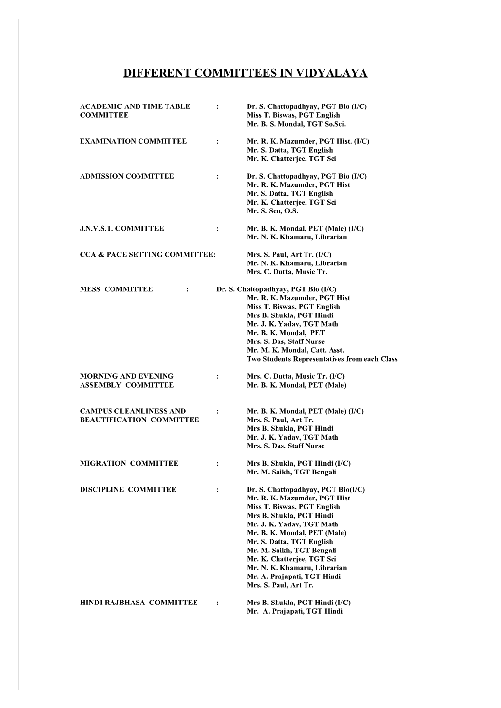 ACADEMIC and TIME TABLE : Dr. S. Chattopadhyay, PGT Bio (I/C)