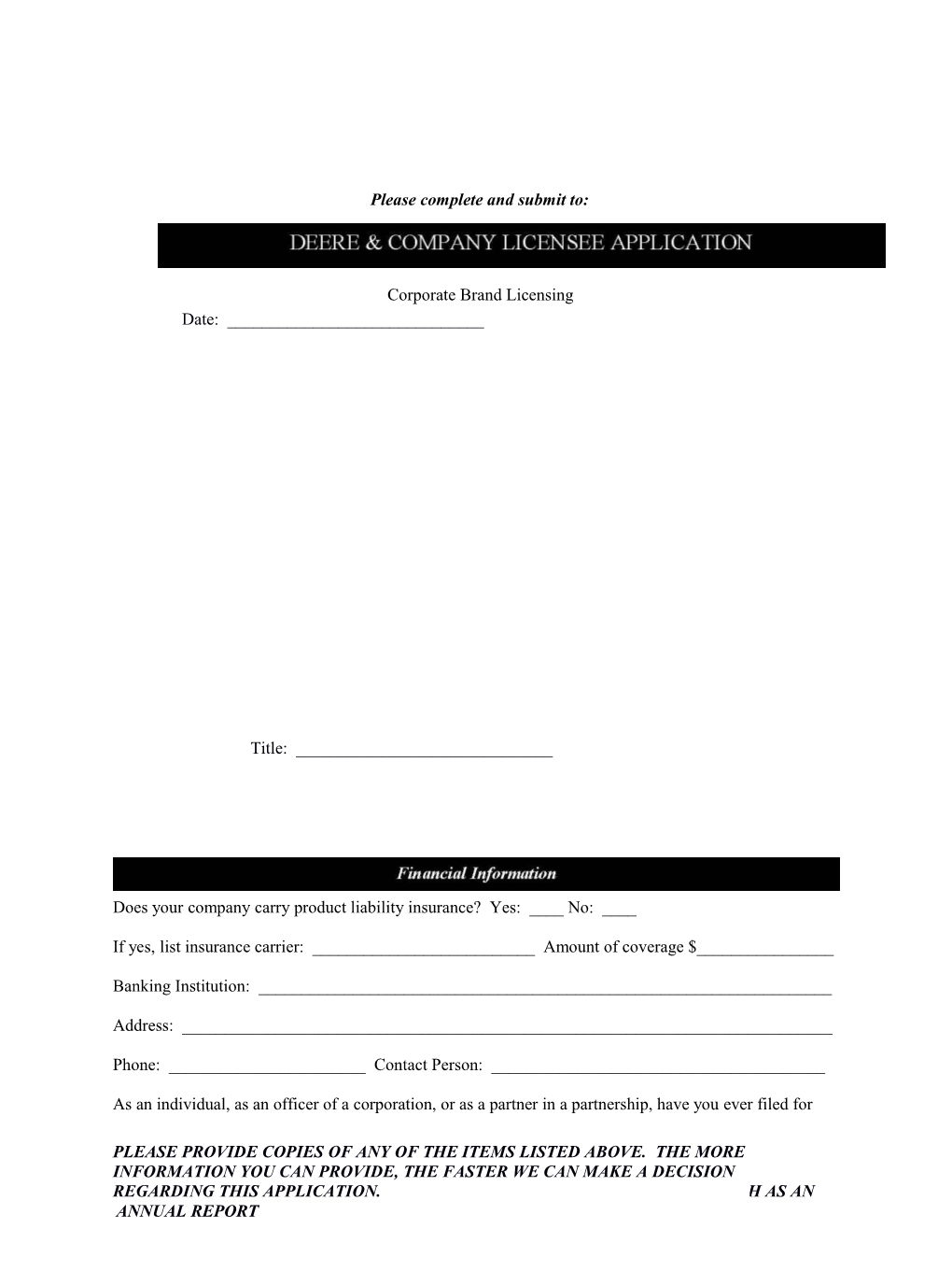 Deere & Company Licensee Application Form