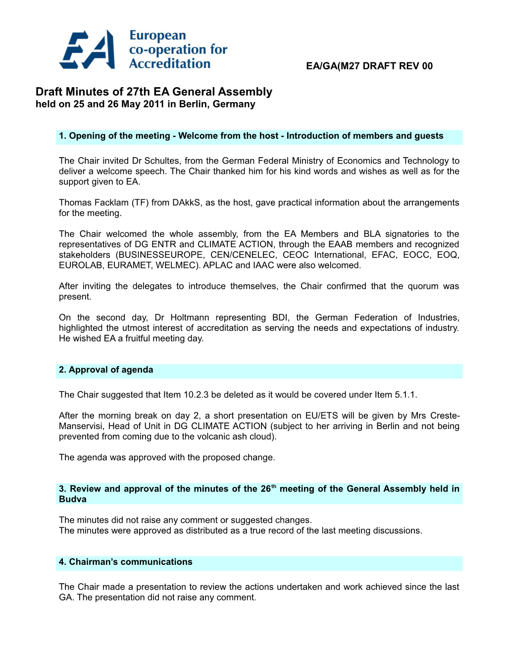 Draft Minutes of 27Th EA General Assembly