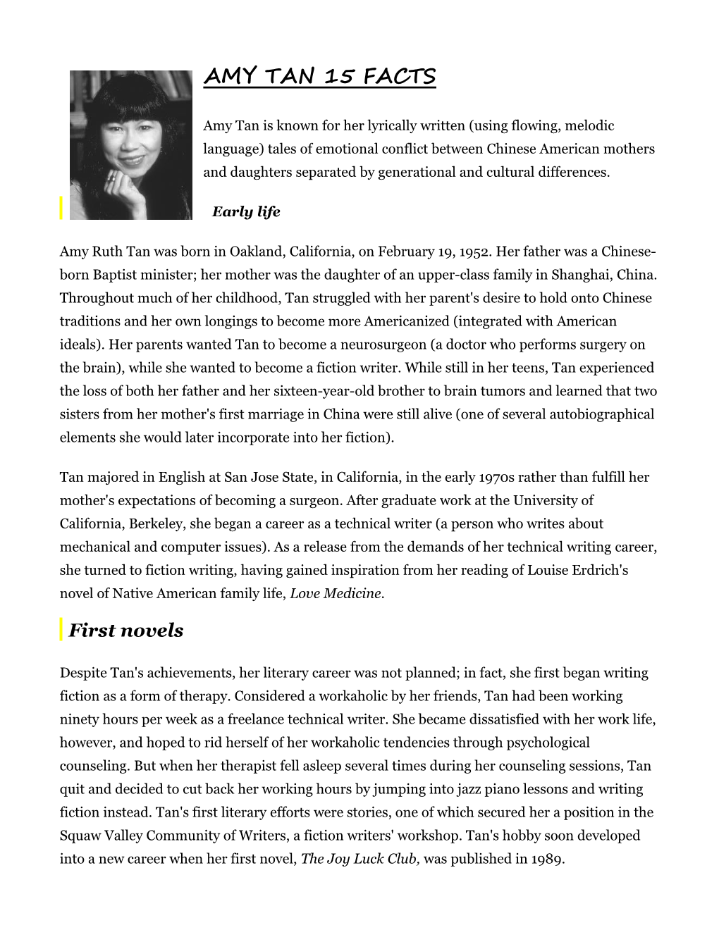 Amy Tan 15 Facts