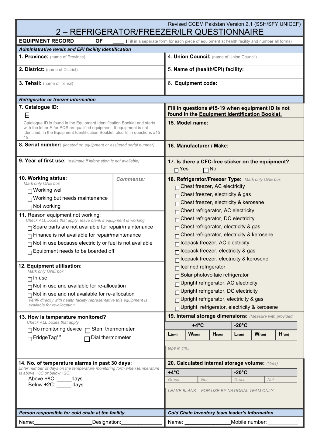 Cold Chain Equipment Inventory Data Collection - Fridge/Freezer Data