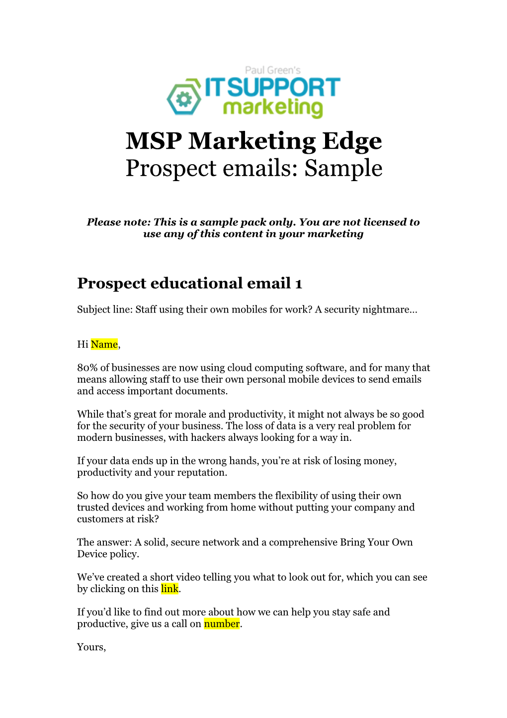 Prospect Emails: Sample