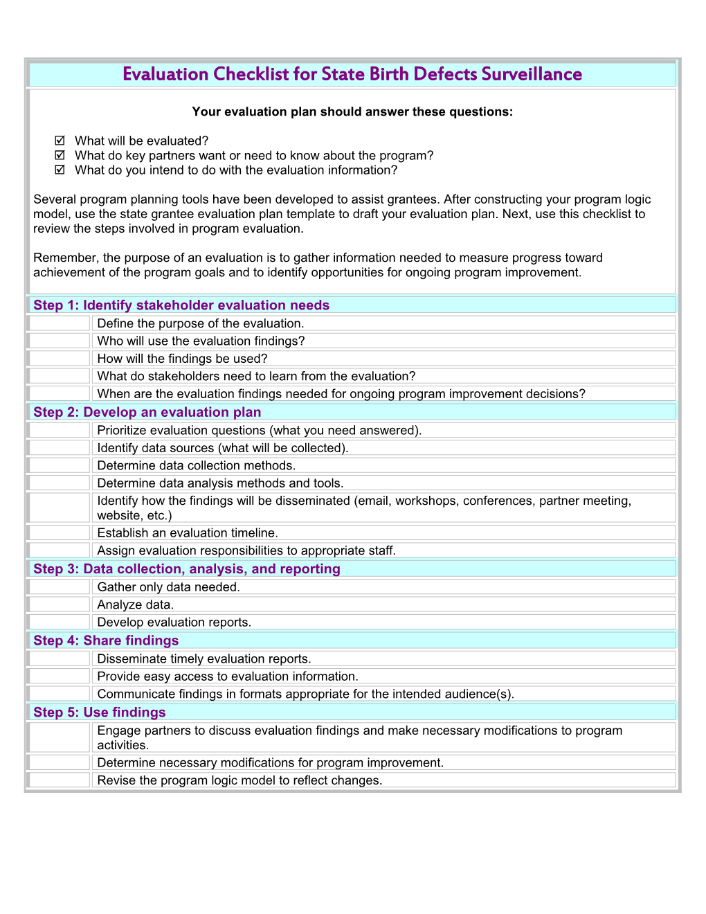 Checklist 1: Evaluation Planning