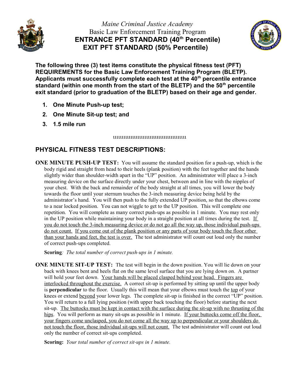 MCJA Physical Fitness Standards for Law Enforcement 2