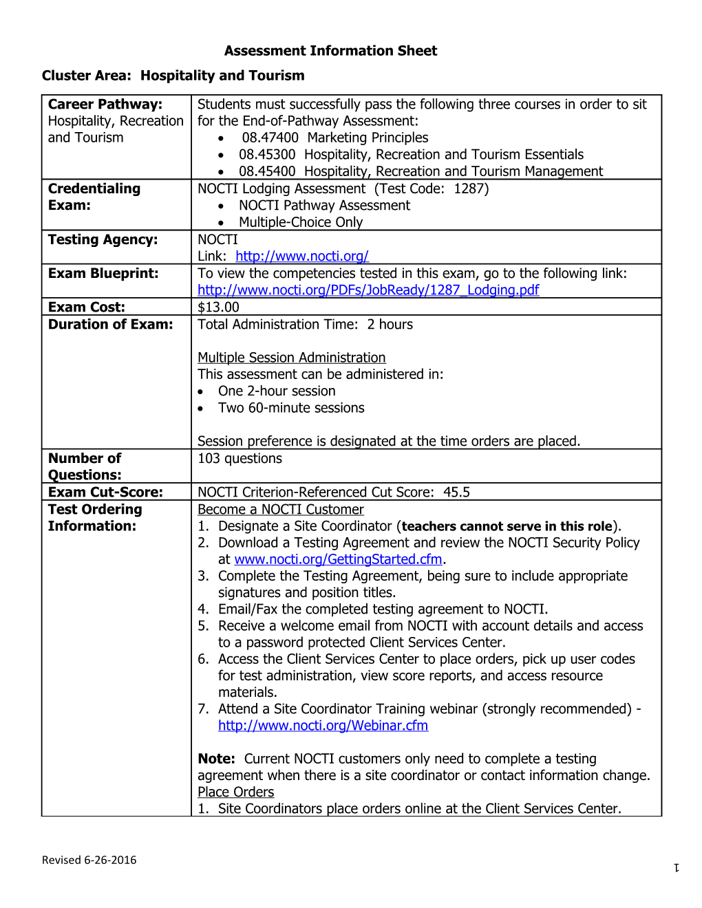 Cluster Area: Hospitality and Tourism