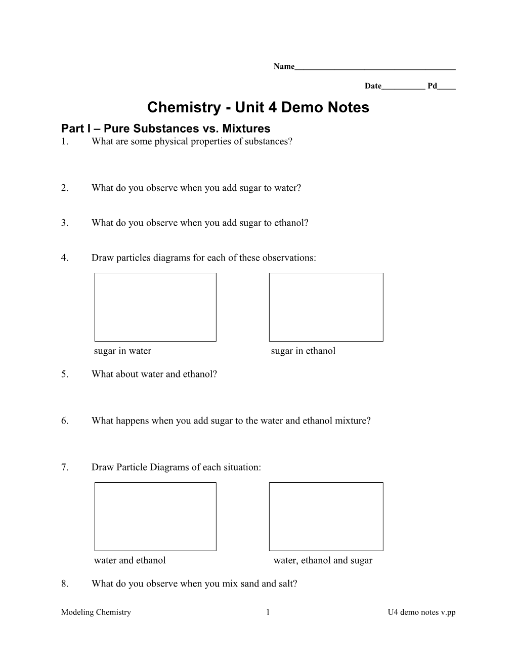 Chemistry - Unit 4 Demo Notes