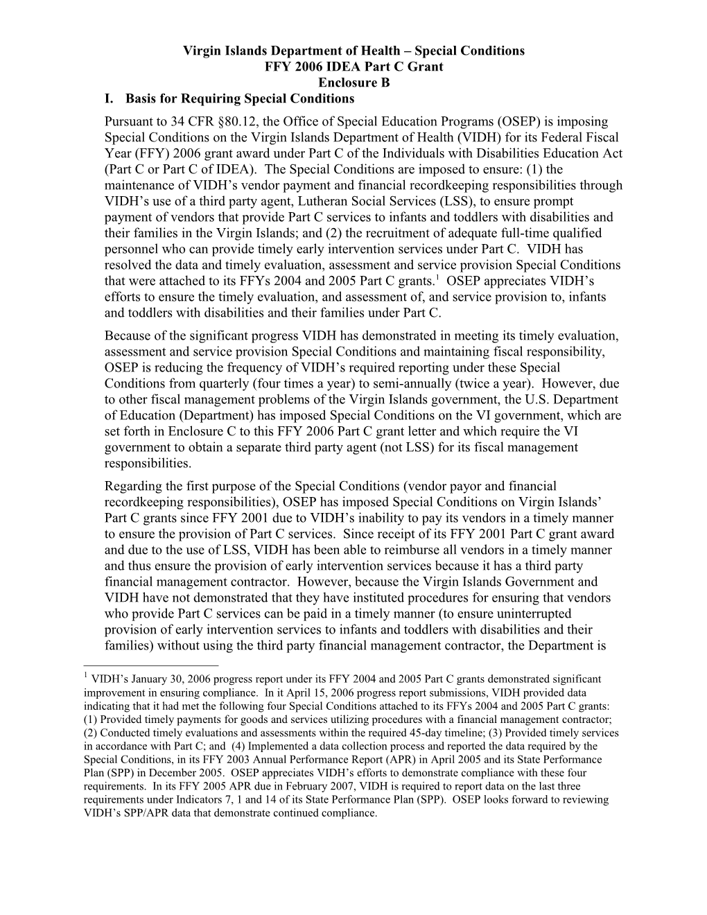 Virgin Islands IDEA 2006 Part C Grant Award Enclosure B (MS WORD)