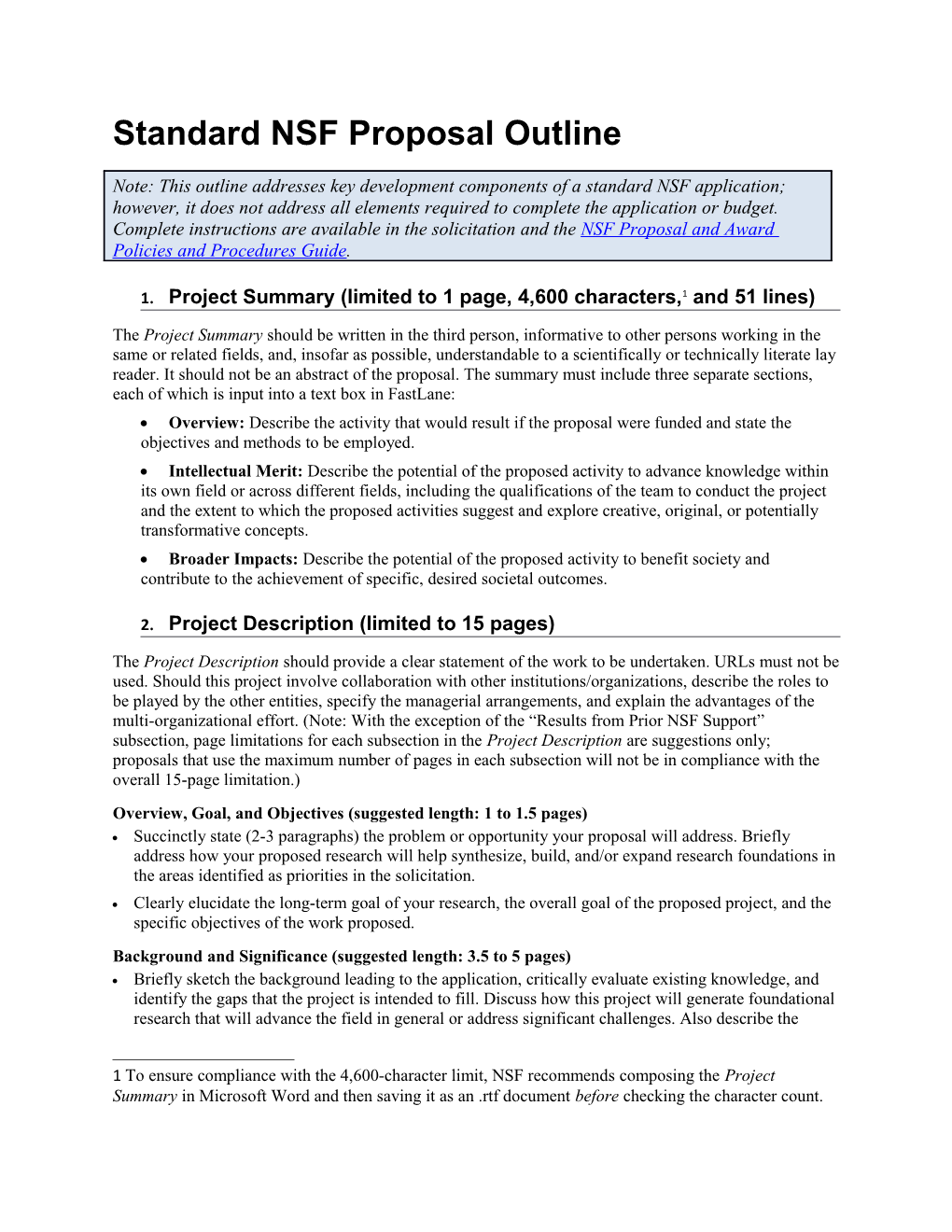 Standard NSF Proposal Outline