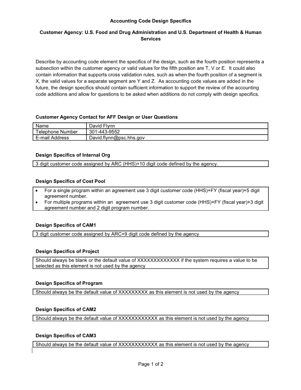 Accounting Code Design Specifics