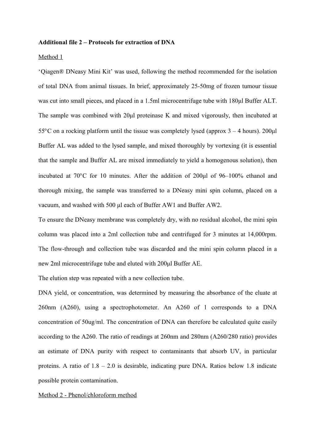 Additional File 2 Protocols for Extraction of DNA