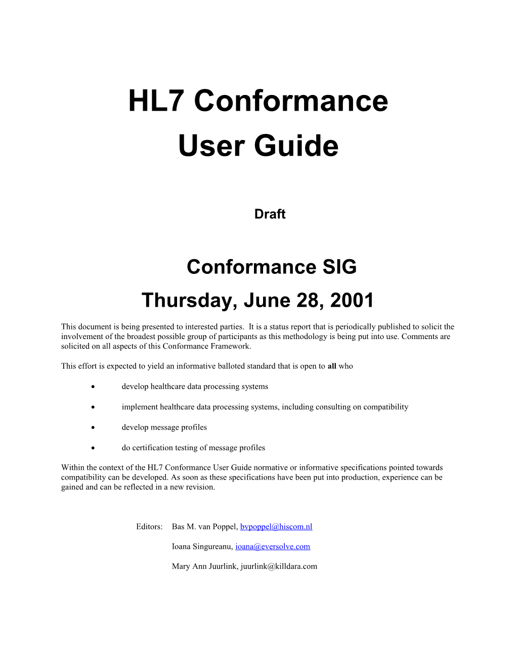 HL7 Conformance User Guide