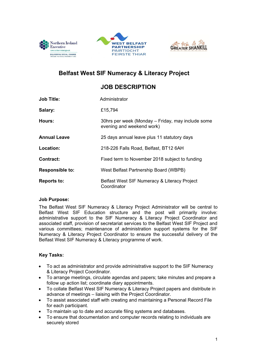 Belfast West SIF Numeracy & Literacy Project