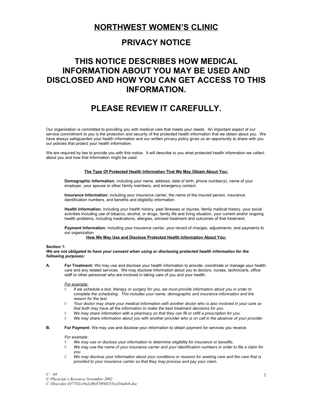 Notice of Patient Rights