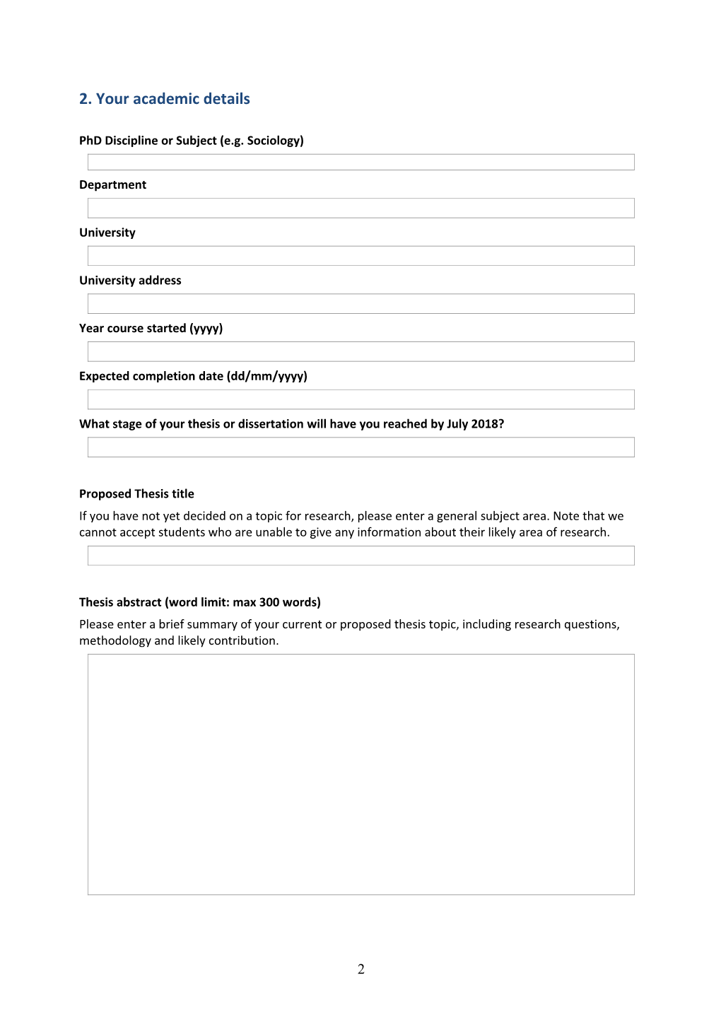 Summer Doctoral Programme 2004 Application Form