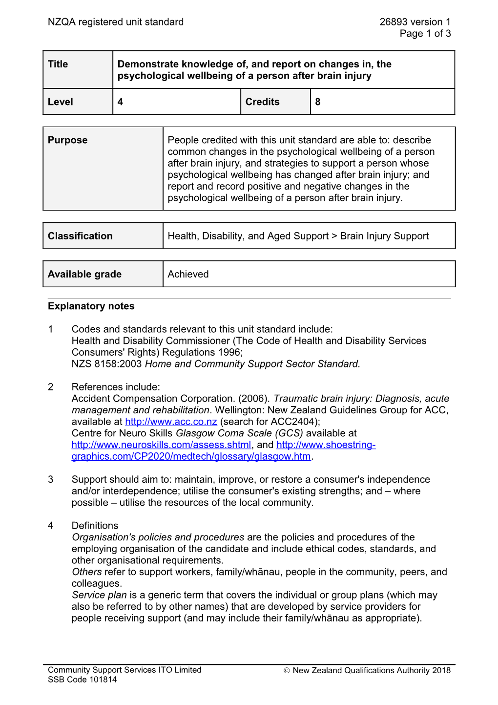 26893 Demonstrate Knowledge Of, and Report on Changes In, the Psychological Wellbeing Of