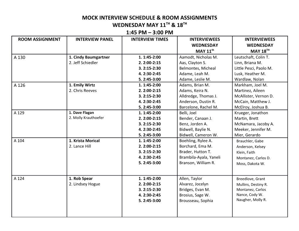 Mock Interview Schedule & Room Assignments