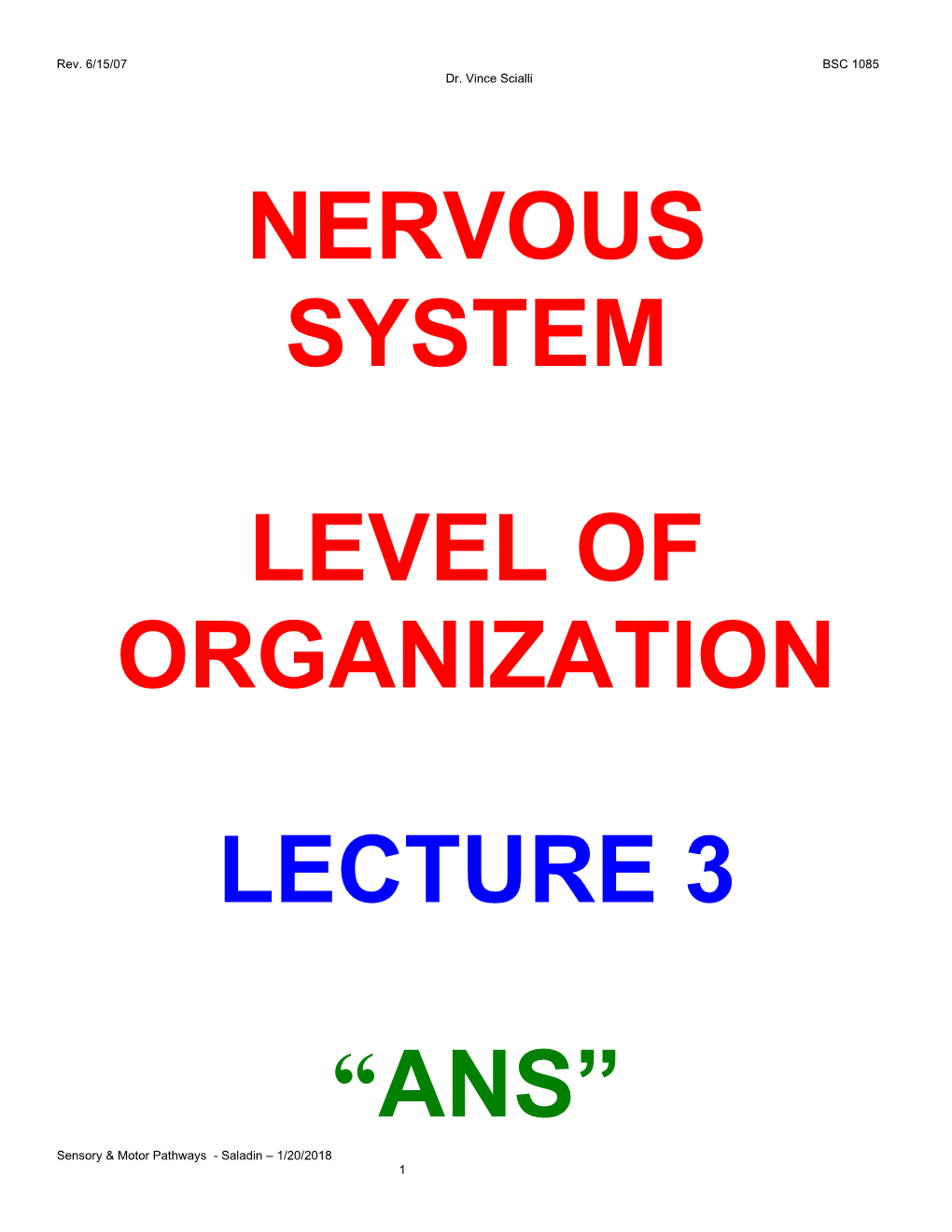 Autonomic Nervous System Ans