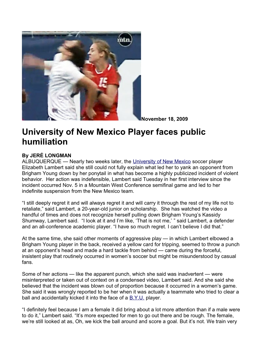 University of New Mexico Player Faces Public Humiliation