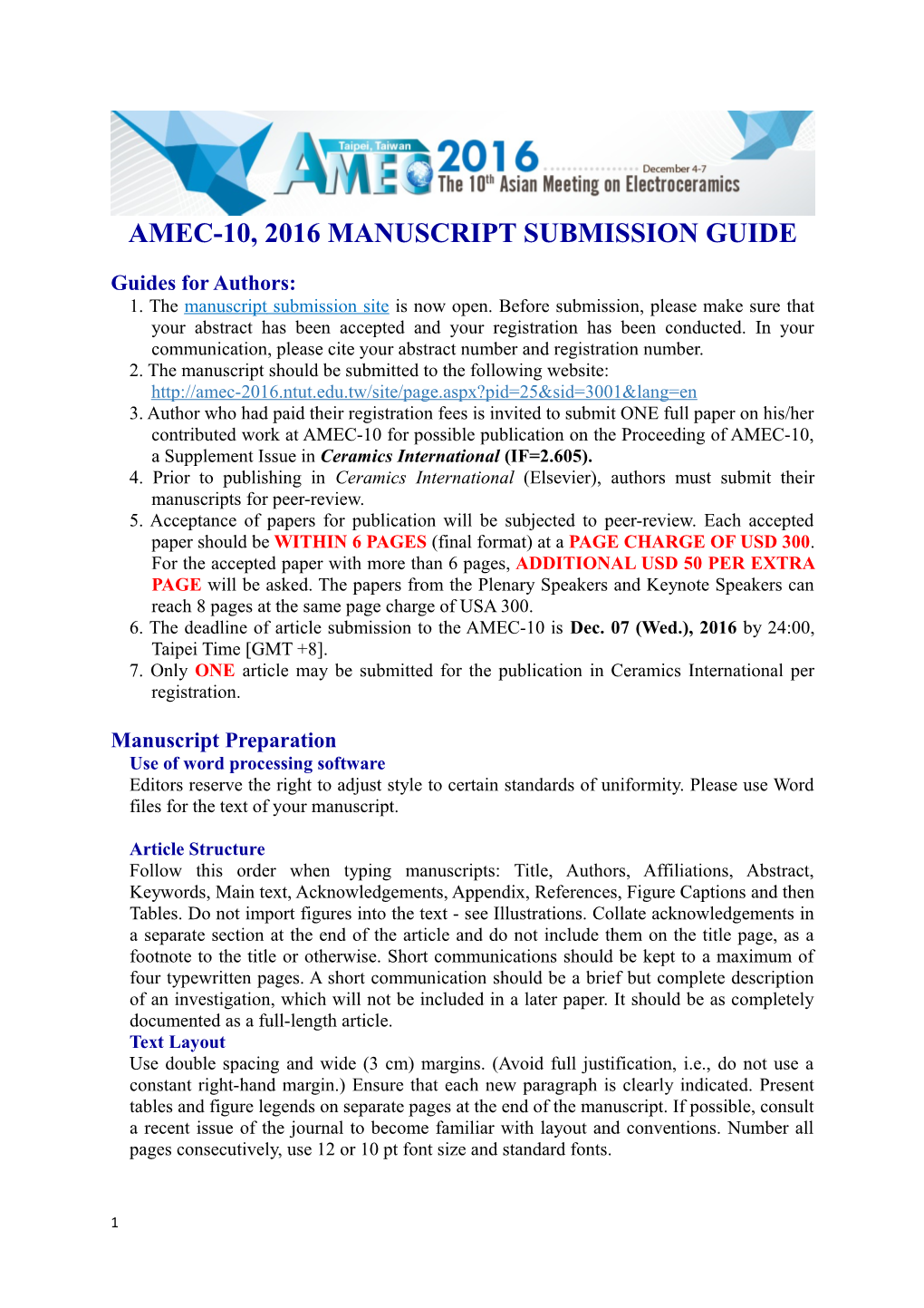 Amec-10, 2016 Manuscript Submission Guide