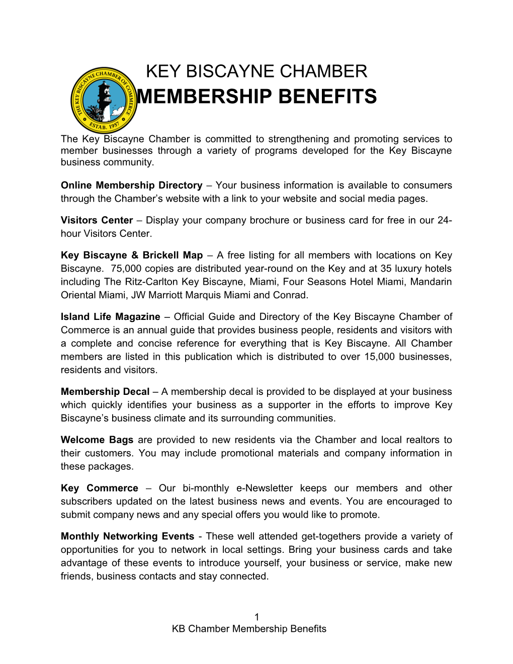 Key Biscayne Chamber Membership Benefits