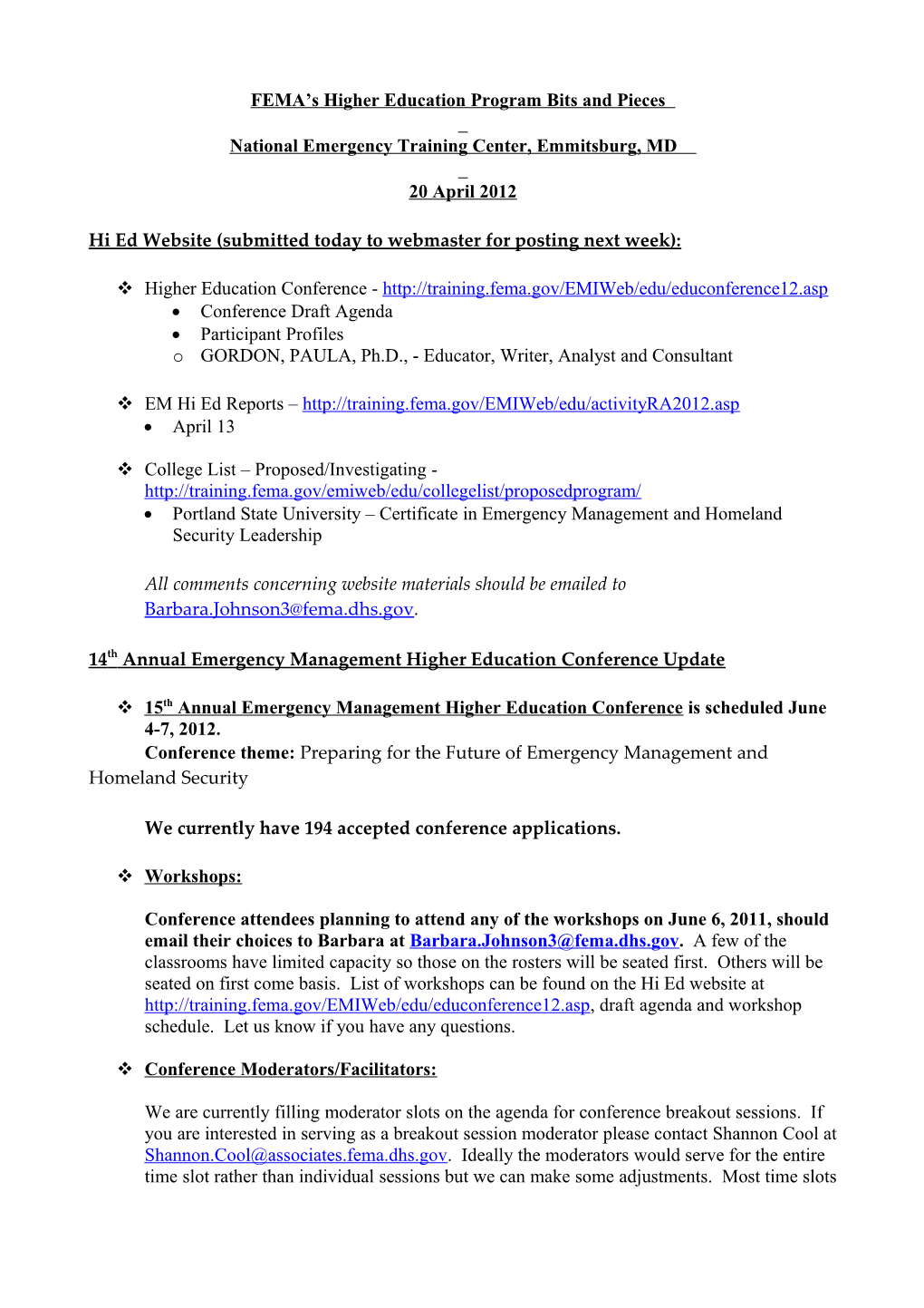 FEMA S Higher Education Program Bits and Pieces s5