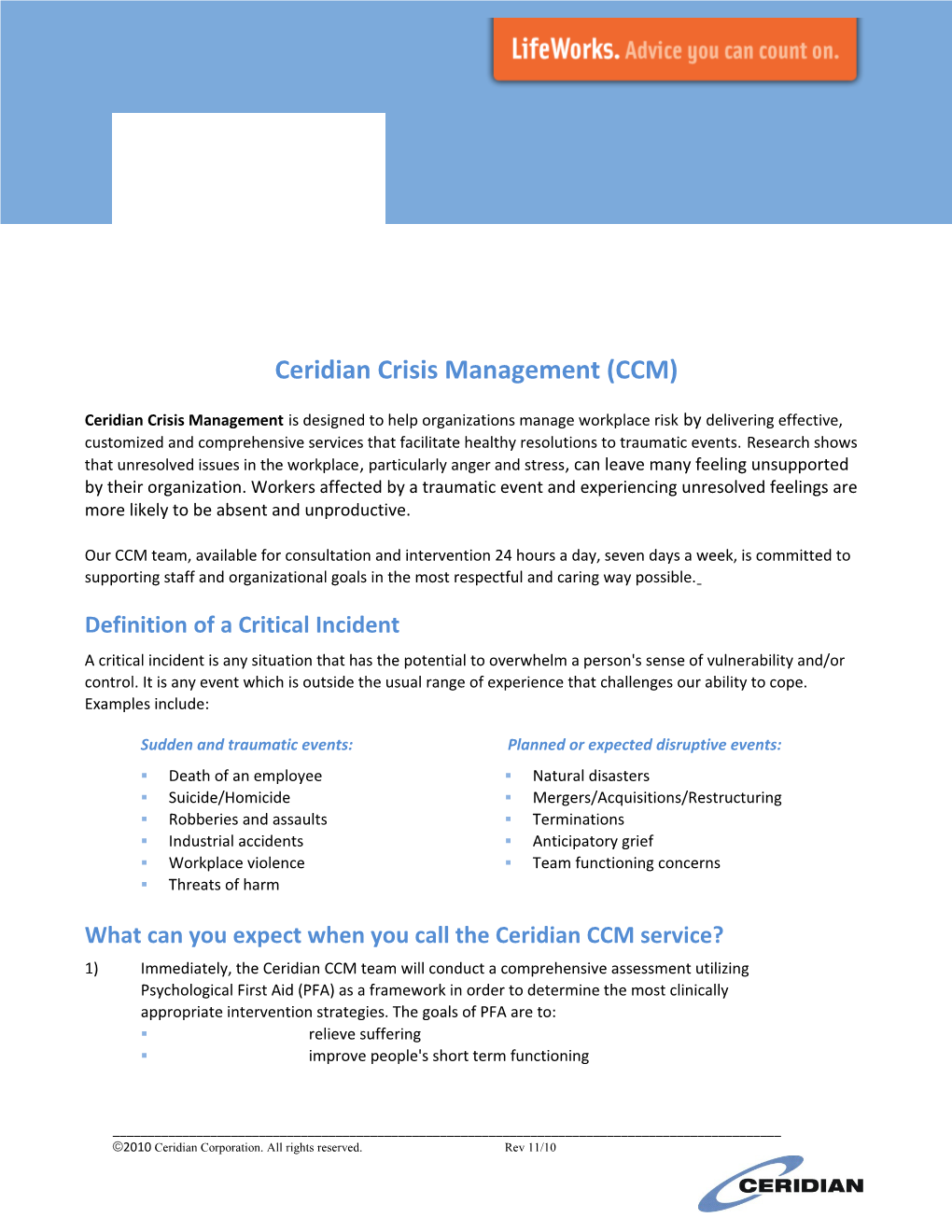 Ceridian Crisis Management (CCM)